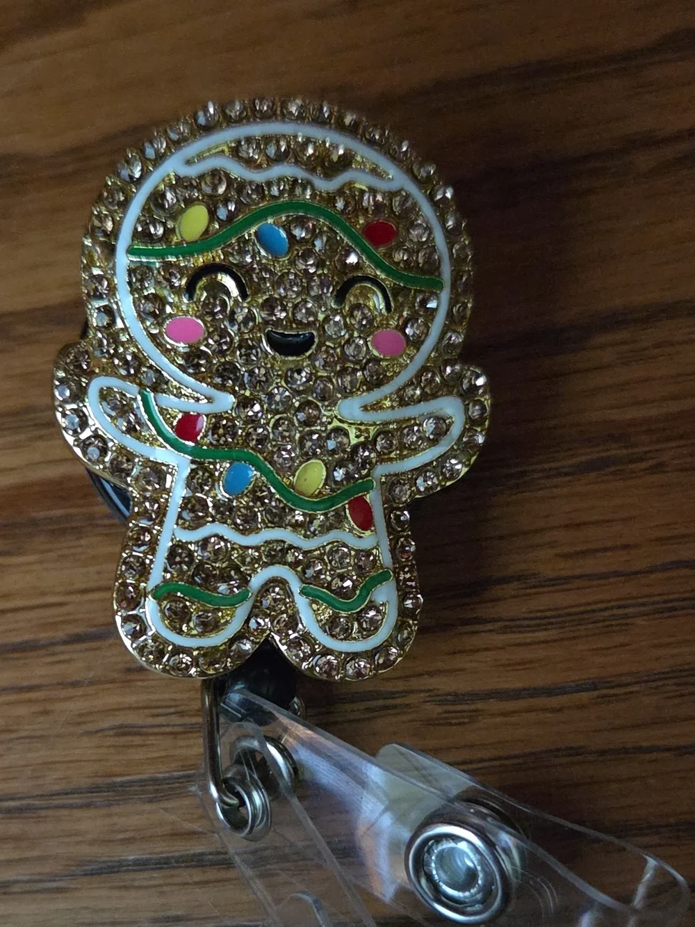 Gold Gingerbread Sparkle Badge Reel with Multicolor Accents